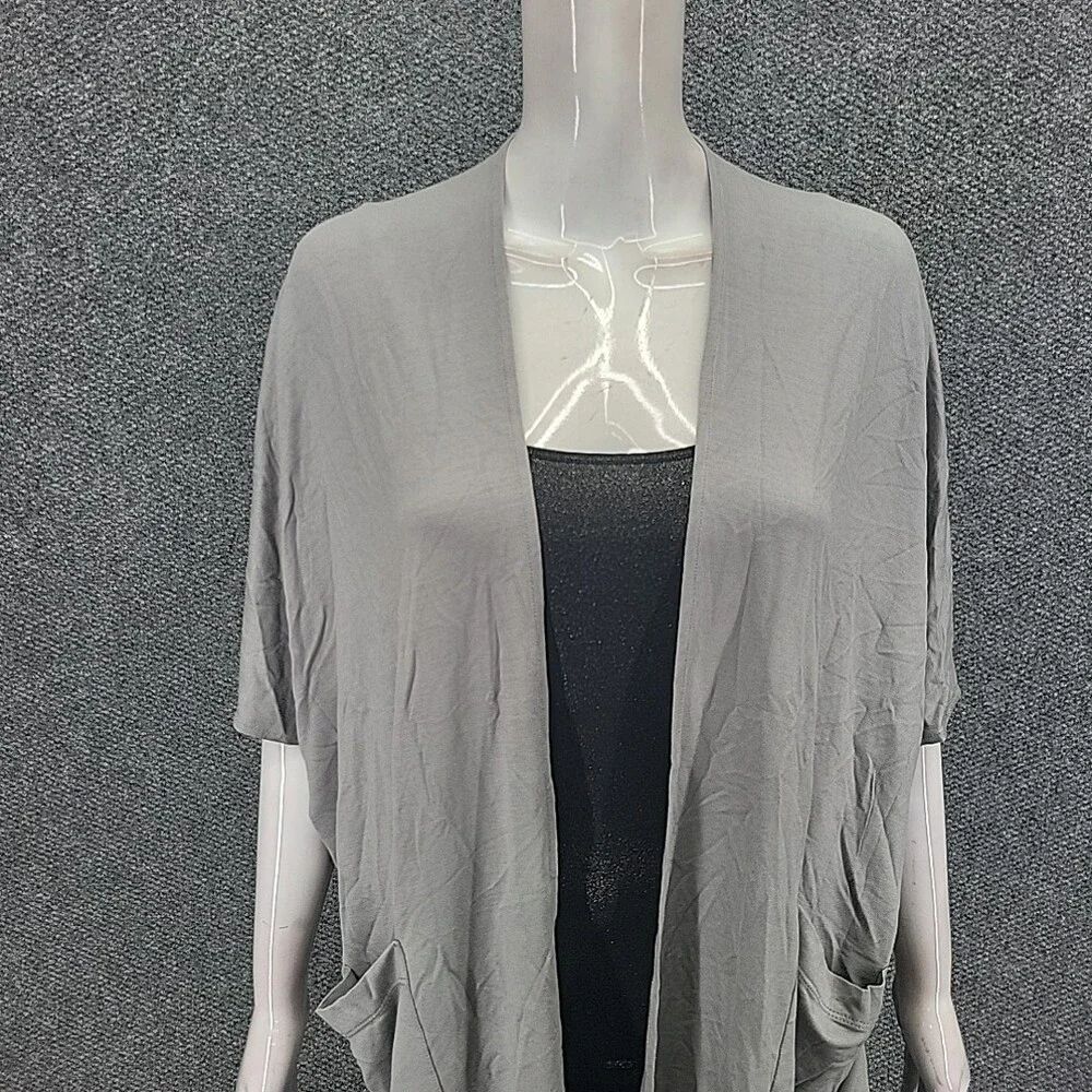 Susan Graver Weekend Jersey Knit Open Cardigan w Pockets Petite Small Size Gray
